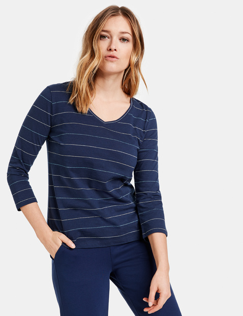 3/4-sleeve top with thin stripes in Blue | GERRY WEBER