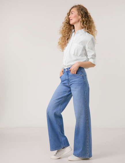 Five-pocket jeans with rhinestones, MIR꞉JA WIDE LEG