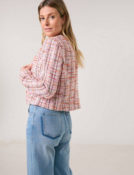 Blazer jacket in a bouclé look with a fringed edge