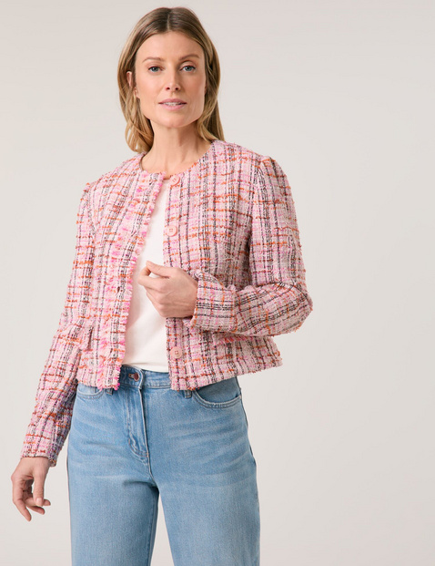 Blazer jacket in a bouclé look with a fringed edge