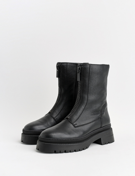 Smooth leather ankle boots with a zip at the front in Black