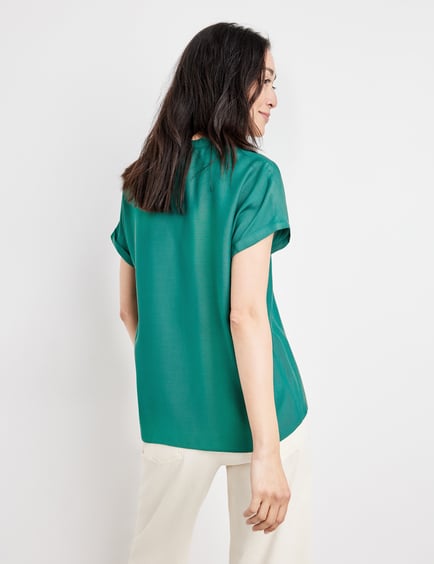 Short sleeve blouse with pleated detail in Green | GERRY WEBER