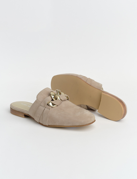 Kid suede mules with a chain detail