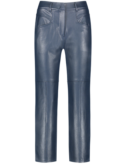 navy leather look trousers