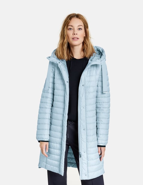 blue quilted coat