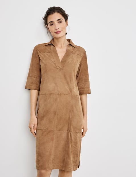 brown leather look dress