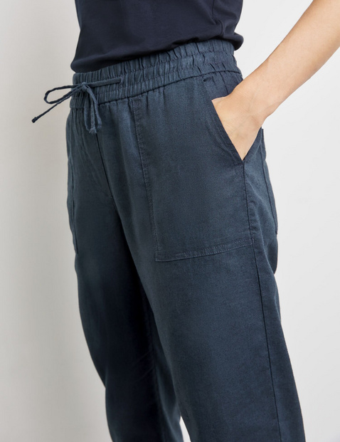 Pull-on trousers made of cotton/linen, Easy Fit