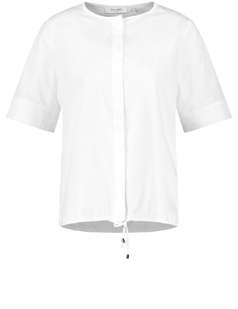 Blouse top with a drawstring in the hem in White