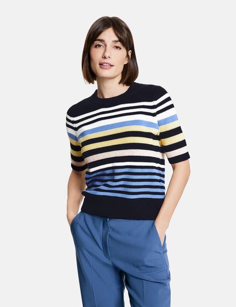 Short sleeve jumper with a striped pattern in Blue | GERRY WEBER