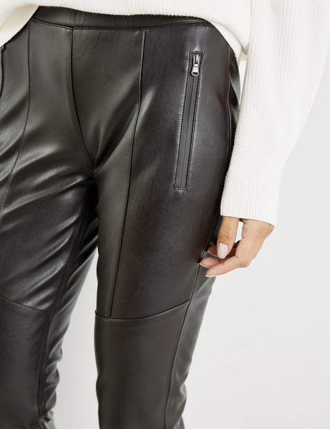 Faux leather trousers with dividing seams in Brown | GERRY WEBER