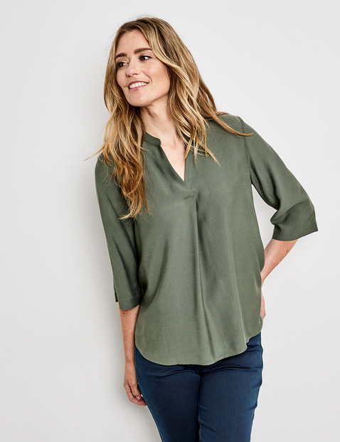 Loose-fitting blouse with 3/4-length sleeves in Green | GERRY WEBER