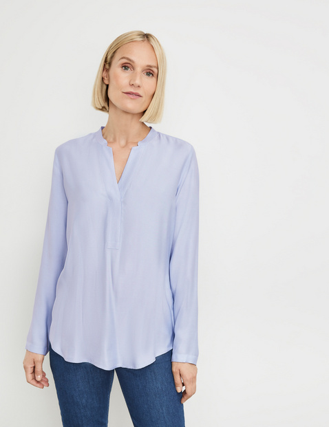 Simple long sleeve blouse with a tunic neckline in Blue | GERRY WEBER