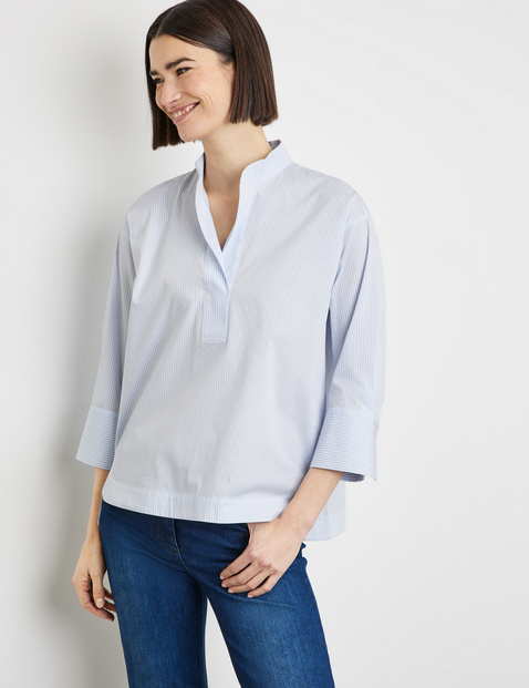 Blouse with 3/4-length sleeves and a stand-out pleat in Blue | GERRY WEBER