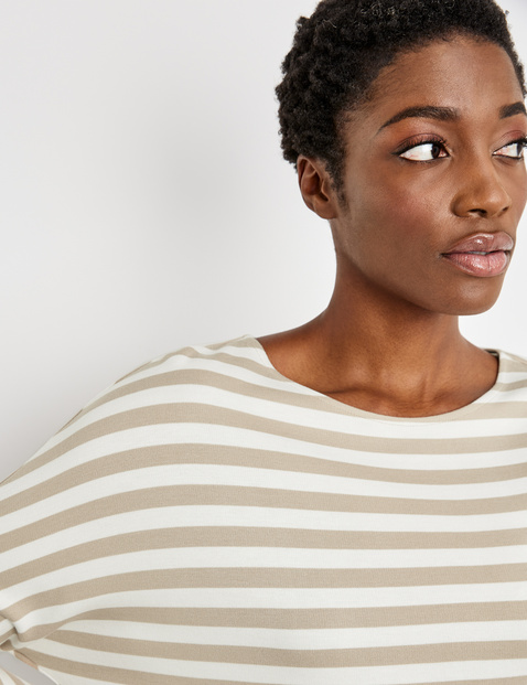 EcoVero top with horizontal stripes and 3/4-length sleeves