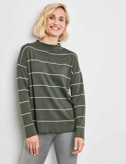 Striped jumper with a turtleneck in Green | GERRY WEBER