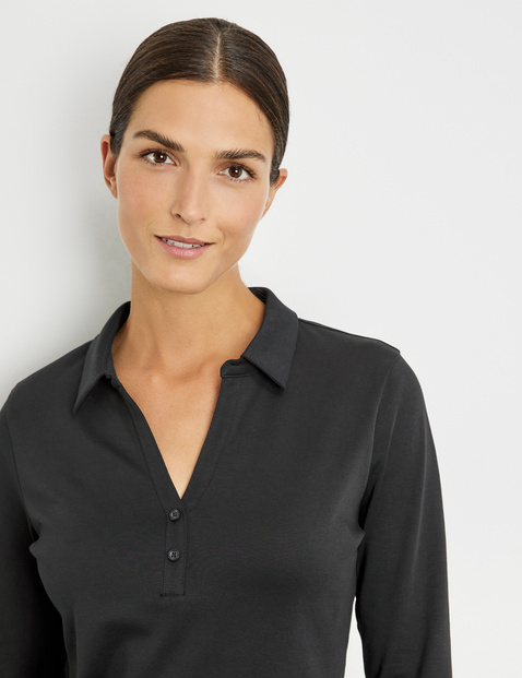 Long sleeve cotton polo shirt in Black | GERRY WEBER
