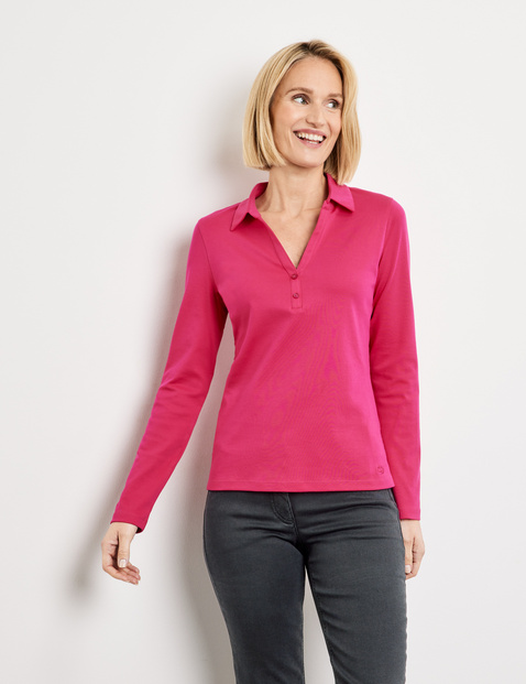 Long sleeve cotton polo shirt in Pink | GERRY WEBER