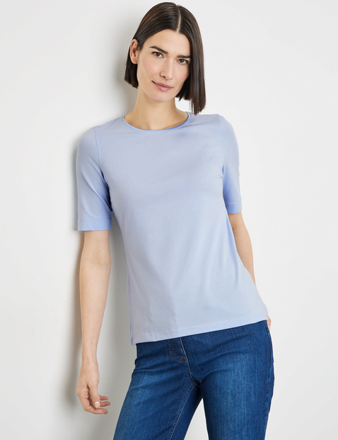 Sustainable T-shirt with a satin neckline in Blue | GERRY WEBER