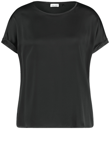 Shirt met korte mouwen van een materiaalmix