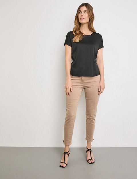 Shirt met korte mouwen van een materiaalmix