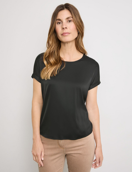 Shirt met korte mouwen van een materiaalmix