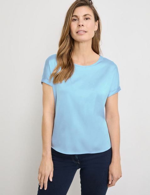 Shirt met korte mouwen van een materiaalmix