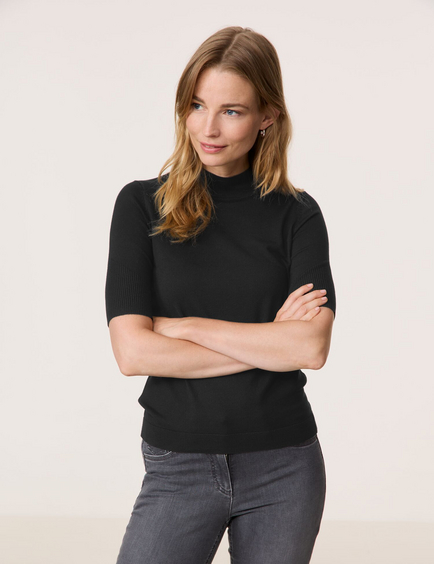 Short sleeve jumper with a turtleneck in Black GERRY WEBER